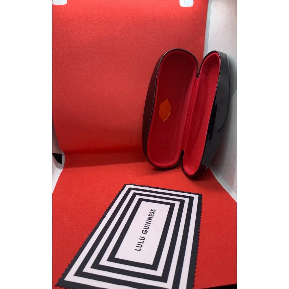 Lulu Guinness Black Patent Eyeglass Case Red Velvet Interior with Cleaning Cloth